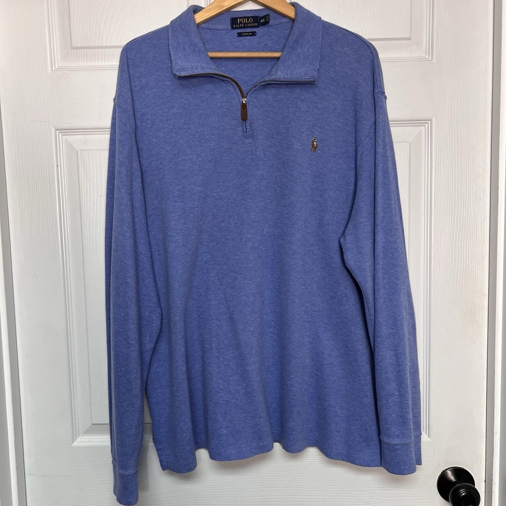 Polo Ralph Lauren Mens XXL Sweater  Blue Estate Rib Pony 1/4 Zip Tight Rib Golf